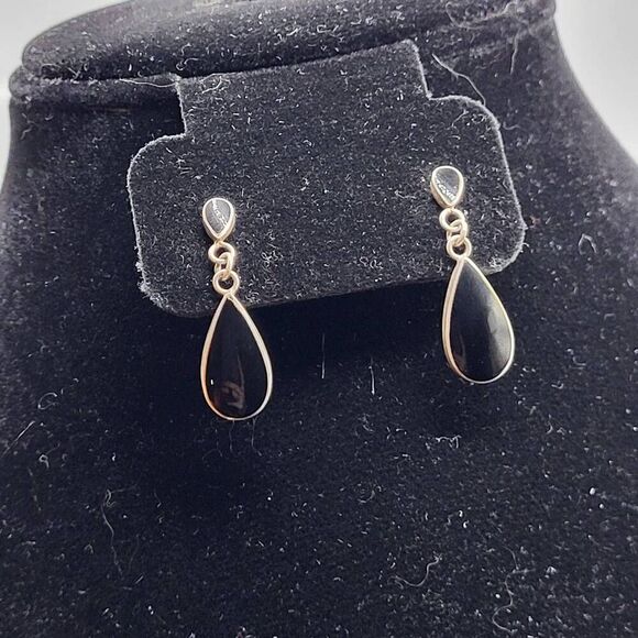 Artisan Made Onyx and Sterling Silver Dangle Drop Earrings - Picture 1 of 5
